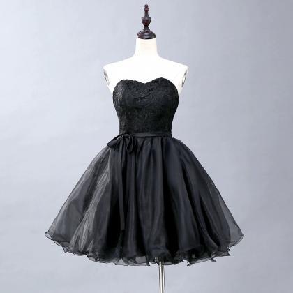 Black Dress,strapless Prom Gown,lace Homecoming..