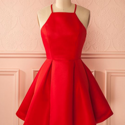 Sexy A-line Spaghetti Straps Satin Red Homecoming..