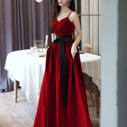 Velvet Wedding Burgundy Dress,spaghetti Strap..