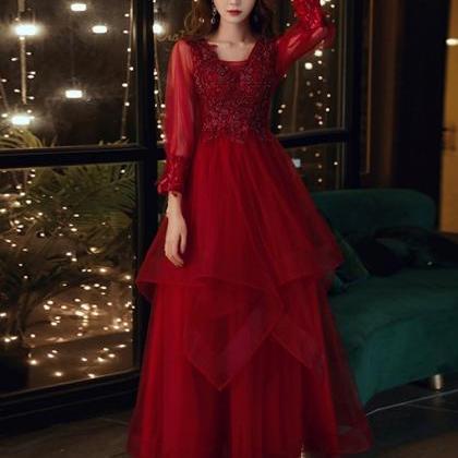 Red Prom Dress, Long Sleeve Prom Dress,formal..