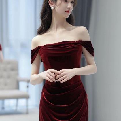 Off Shoulder Prom Dress, Red Evening Dress,velvet..
