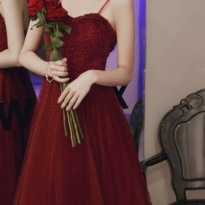 Spaghetti Strap Prom Gowns, Red Party..