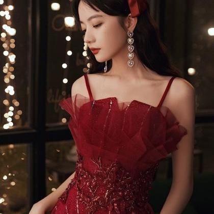 Classy A Line Spaghetti Straps Red Prom Dresses Birthday Outfits Evening Gown main image 1