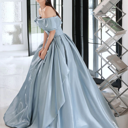 Blue Satin Long Prom Dress, Blue Formal Evening..