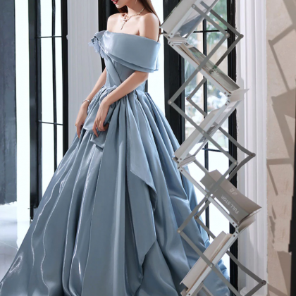 Blue Satin Long Prom Dress, Blue Formal Evening..