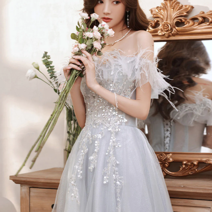 Aline Gray Long Prom Dresses, Gray Formal..
