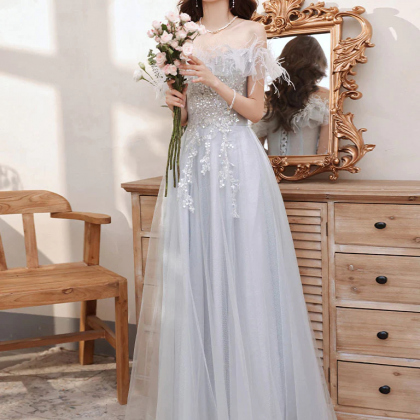 Aline Gray Long Prom Dresses, Gray Formal..