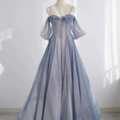 Blue Sweetheart Tulle Long Prom Dress, Tulle..