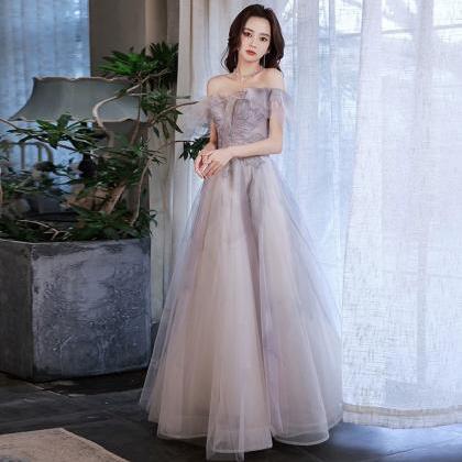 Off-shoulder Prom Dress, Gray Purple Fairy Party..