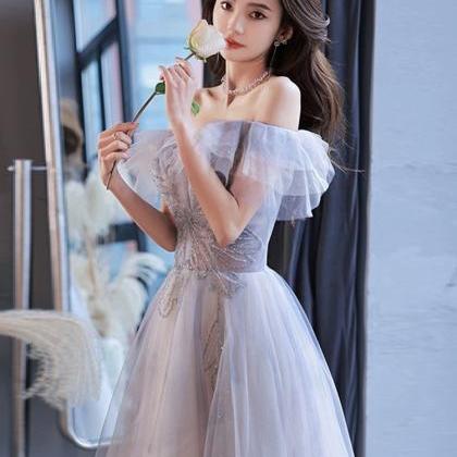 Off-shoulder Prom Dress, Gray Purple Fairy Party..