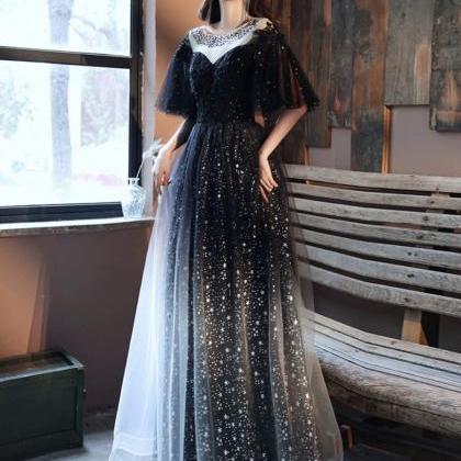 Plus Size Black Evening Dress, Elegant Long Prom..