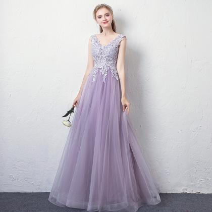 Purple Fairy Temperament V-neck Fairy Dress Long..