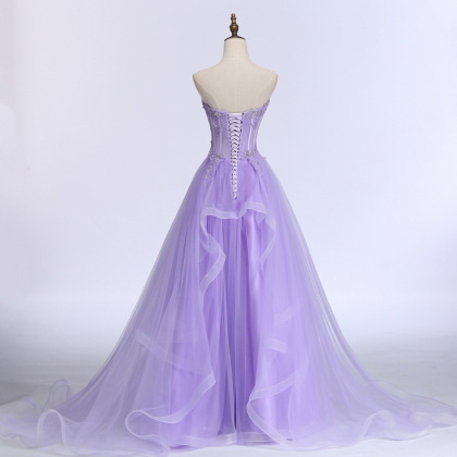 Sweet Banquet Lilac Lace Tulle Prom Dress, Long..