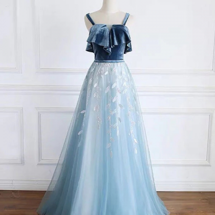 Fairy Spaghetti Strap Bridesmaid Dress Blue Tulle..