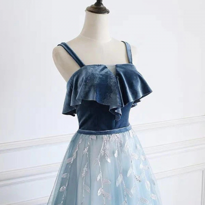 Fairy Spaghetti Strap Bridesmaid Dress Blue Tulle..