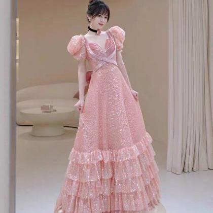 Pink Evening Dress, Glitter Prpm Dress, Princess..