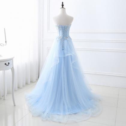 Light Blue Evening Gown, Strapless Evening Gown,..