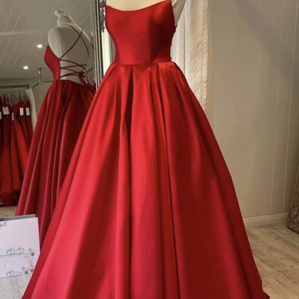 Red Satin Long Prom Dress A Line Evening..