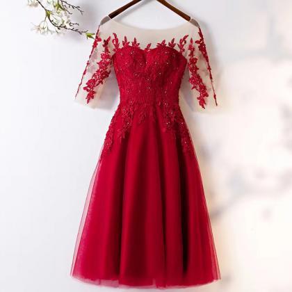 Charming Party Dress,mid -sleeve Prom Dress, Red..