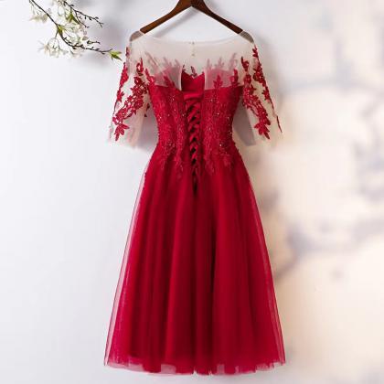 Charming Party Dress,mid -sleeve Prom Dress, Red..