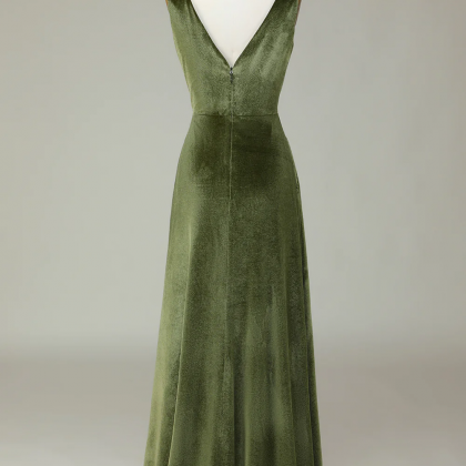 Olive Green Prom Dress,v-neck Sleeveless Olive..