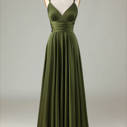 Simple Prom Dresses, A-line Sleeveless Olive Long..