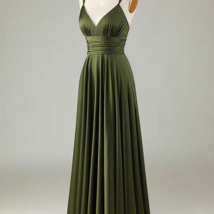 Simple Prom Dresses, A-line Sleeveless Olive Long..