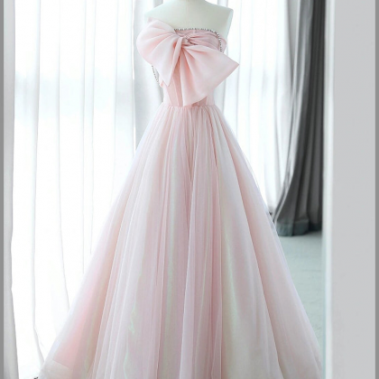Pink Organza Long Prom Dress Formal..