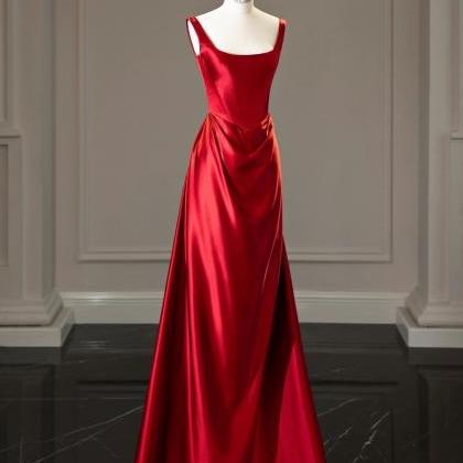 Spaghetti Strap Evening Dress Satin Red Long Prom..