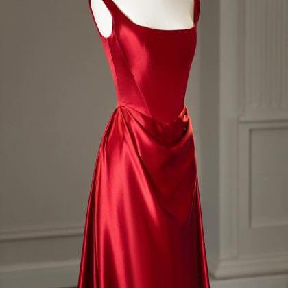 Spaghetti Strap Evening Dress Satin Red Long Prom..