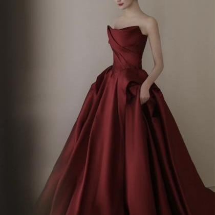 Strapless Evening Dress Red Charming Prom Dress..