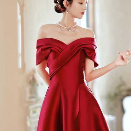 Off Shoulder Evening Dress Satin Red Charming Prom..