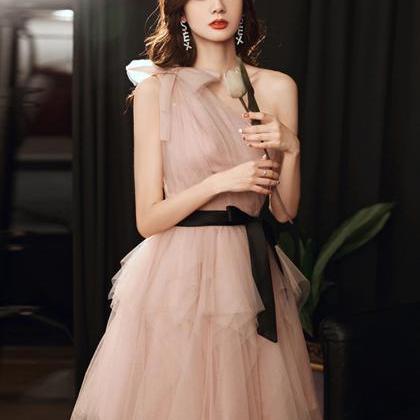 One Shoulder Evening Dres Tulle Pink Cute..