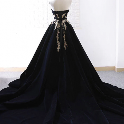 Strapless Evening Dress Velvet Black Luxury Prom..
