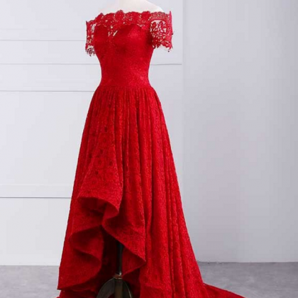 Off Shoulder Evening Dress Lace Red Charming Prom..