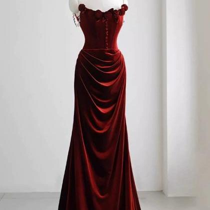 Strapless Evening Dress Velvet Red Charming Prom..