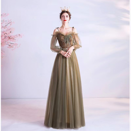 Fairy Prom Dress,long Sleeve Puff Sleeve Party..