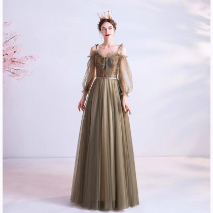 Fairy Prom Dress,long Sleeve Puff Sleeve Party..