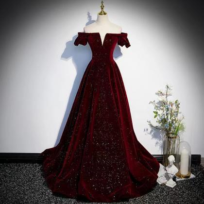 Elegant Prom Dress,burgundy Velvet Party Dress,..