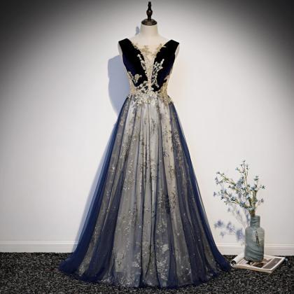 Sleeveless Prom Dress,navy Blue Party Dress,..