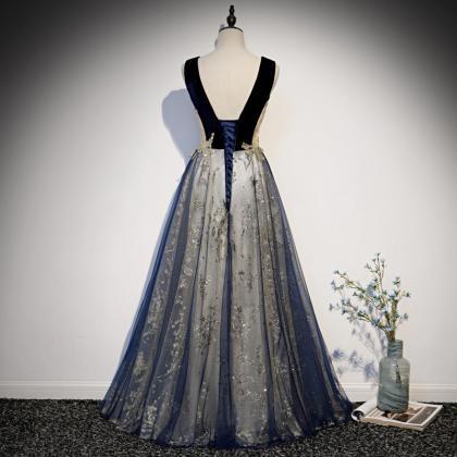 Sleeveless Prom Dress,navy Blue Party Dress,..