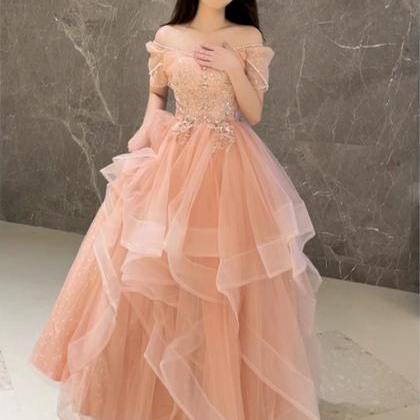 Sweet Off Shoulder Prom Dress Pink Princess..