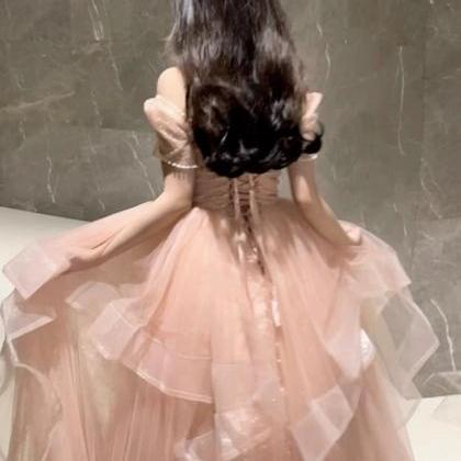 Sweet Off Shoulder Prom Dress Pink Princess..