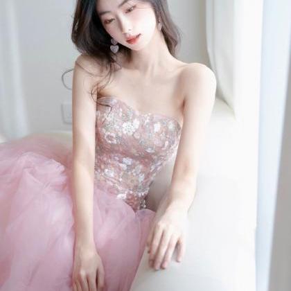 Strapless Evening Dress, Pink Birthday Dress,..