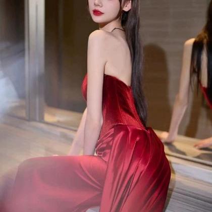 Sexy Red Prom Dresscharming Velvet And Satin..