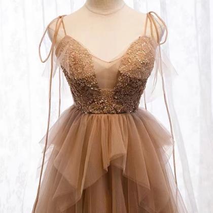 Straps Pary Dresses Champagne A-line Tulle Cute..