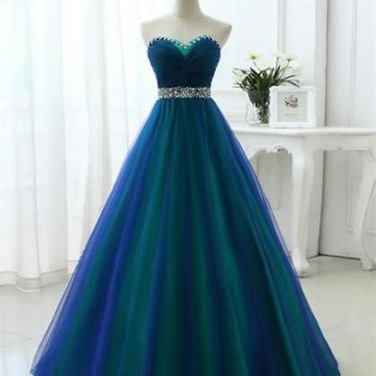 Elegant Sweetheart Strapless Tulle Prom Dress,..