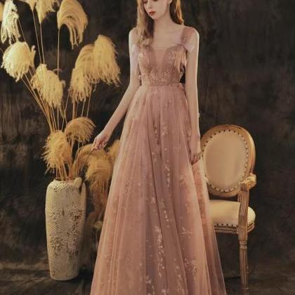 Straps Glitter Pary Dresses Pink A-line Tulle..