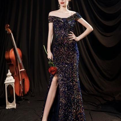 Navy Blue Prom Dress,sexy Party Dress, Off..