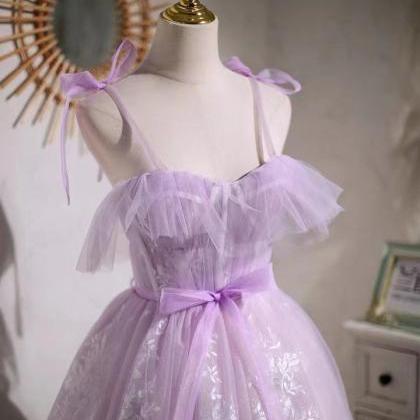 Straps Tulle Chic Party Dress, Beautiful Purple..